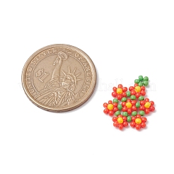 シードビーズ ビーズチャーム  花のペンダント  レッド  23x18x3mm  穴：1.5mm&nbsp;PALLOY-MZ00417-02