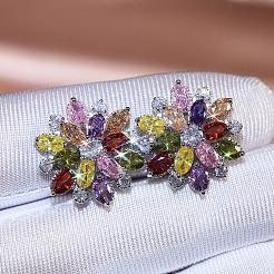 Brass Cubic Zirconia Stud Earrings&nbsp;WG5F7F0-02