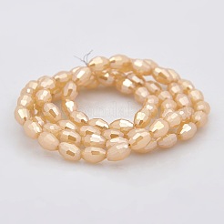 Pearl Luster Plated Imitation Jade Glass Faceted Rice Beads Strands&nbsp;GLAA-A030A-PL04
