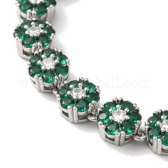 Rack Plating Brass Pave Cubic Zirconia Flower Link Necklaces for Women&nbsp;NJEW-B108-01P-05