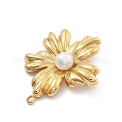 ABSプラスチックパール調ペンダント  花  304ステンレススチール製金具付き  PVD真空メッキ  18KGP本金メッキ  27x22.5x6mm  穴：1.4mm&nbsp;STAS-R155-052C-G