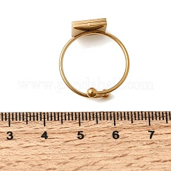 女性用304ステンレススチールカフオープンリング  アクリル正方形で  ゴールドカラー  ブラック  10x10mm  18mm&nbsp;RJEW-B161-01G-01
