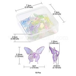 10 個の UV メッキレインボー虹色透明アクリルビーズ  蝶  ミックスカラー  33.5x40x12.5mm  穴：3.2mm&nbsp;OACR-YW0001-43