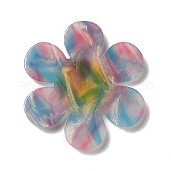 ツートンカラーのアクリルビッグペンダント  笑顔の花  ディープスカイブルー  55x50x4.5mm  穴：1.8mm&nbsp;LS-OACR-B008-D01