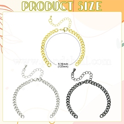 3Pcs 3 Colors Brass Cuban Link Chain Bracelet Making&nbsp;FIND-CJ0004-99
