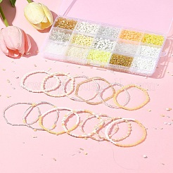 DIY 丸型ガラスビーズブレスレット作成キット  ミックスカラー  2~8x2~5mm  穴：0.7~1.2mm&nbsp;SEED-FS0001-34