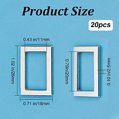 合金バックル20個  服飾材料  長方形  プラチナ  18x26x2.5mm&nbsp;DIY-GF0006-12A