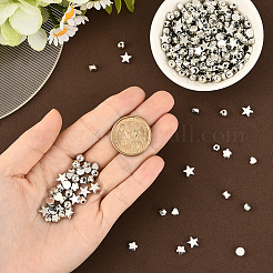 1200 個 6 スタイル ccb プラスチックビーズ  混合図形  プラチナ  4.5~7.8x4.5~8x2.8~3mm  穴：1.2~1.8mm  200個/スタイル&nbsp;CCB-PA0001-10P
