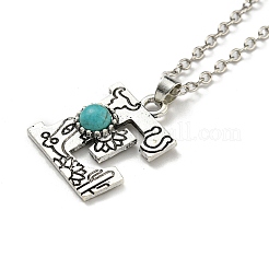Letter A~Z Antique Silver Plated Alloy with Synthetic Turquoise Pendant Necklaces&nbsp;NJEW-G080-01E