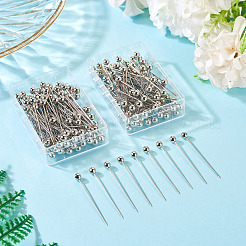 ステンレススチール製ボール位置決めヘッドピン2セット  手作りの衣服のヘッド  ステンレス鋼色  37x4mm  ピン：1mm  100個/セット&nbsp;FIND-TA0009-26P