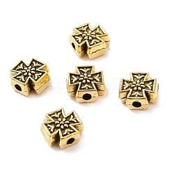 チベット風合金ビーズ  花と交差  アンティーク黄金  8x8x4mm  穴：1.6mm&nbsp;X-FIND-H038-02AG