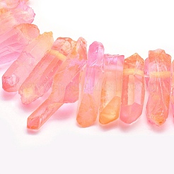 電気メッキ天然石クオーツクリスタルビーズ連売り  染め  ナゲット  パールピンク  18~36x6~10mm  穴：1.5mm  約15.7インチ（40cm）&nbsp;LS-G-P368-06C