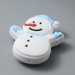 雪だるまのクリスマステーマ食品グレードの環境に優しいシリコーンビーズ  ライトスカイブルー  32x29x10mm  穴：2mm&nbsp;SIL-WH0013-39C