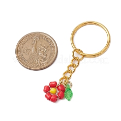 透明アクリルリーフチャームキーホルダー  ガラスのシードビーズと鉄のスプリットキーリング付き  花  ミックスカラー  6.2cm&nbsp;KEYC-JKC00954