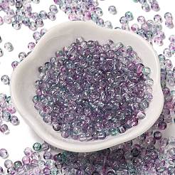 透明色ガラスラウンドビーズ  グリッターパウダー付き  丸い穴  蘭  4x3mm  穴：1.4mm  約4500個/ポンド&nbsp;SEED-F006-05A-12