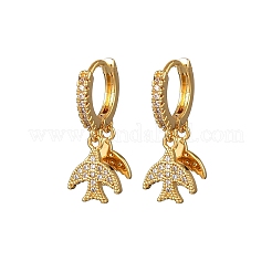 Swallow Brass Micro Pave Clear Cubic Zirconia Hoop Earrings&nbsp;EJEW-F384-06G
