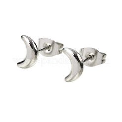 女性用304ステンレススチールスタッドピアス  ステンレス鋼色  ムーン  8x4.5mm&nbsp;EJEW-G459-01B-P