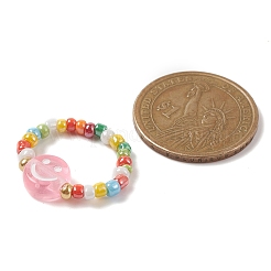 グラスシード＆アクリルスマイルビーズストレッチリング  ミックスカラー  内径：17~18mm&nbsp;RJEW-JR00575