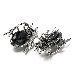 両用アイテム合金ブローチ  合成ブルーゴールドストーン付き  クモ  49.5x35.5x15~16mm  穴：4x2.5mm&nbsp;JEWB-C026-05F-AS