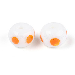 手作りランプワークビーズ  水玉模様のドーナツ  ホワイト  11.5~12.5x8.5~9.5mm  穴：0.7~1.4mm&nbsp;LAMP-ZX003-06-01
