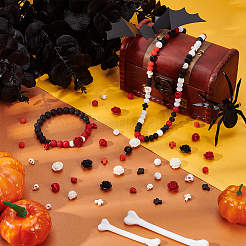 ハロウィンテーマのDIYストレッチブレスレットキット  合成ターコイズと溶岩石ビーズを含む  ガラスビーズ  合成サンゴビーズ  弾性水晶の線  ミックスカラー  8x6x7mm  穴：1mm  3色  20個/カラー  60pc&nbsp;DIY-UN0007-77
