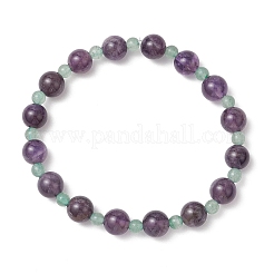 Natural Green Aventurine & Amethyst Round Beaded Stretch Bracelets for Women&nbsp;BJEW-JB11928-01
