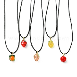 Handmade Lampwork Fruit Pendant Black Waxed Cord Necklaces&nbsp;NJEW-JN06332