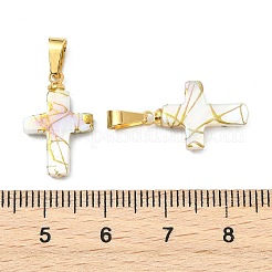 ドローベンチスタイルの天然淡水貝ペンダント  宗教クロスチャーム  304ステンレススチールスナップオンベイル付き  貝殻色  ゴールドカラー  18x11.5~12x2.5mm  穴：5x2.5mm&nbsp;PALLOY-JF05488