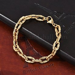 304ステンレススチールアズキチェーンブレスレット女性男性用  イオンプレーティング（ip）  ゴールドカラー  8-1/8インチ（20.7cm）&nbsp;BJEW-F488-33G