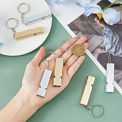 6個 2色 ダブルチューブホイッスル 合金製 高周波 高デシベル キーホルダー  人命救助のための緊急スポーツ判定用  鉄キーリング付き  プラチナ·ゴールデン  10.1cm  3個/カラー&nbsp;KEYC-DC0001-19
