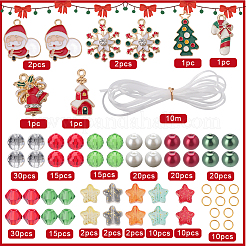 Diyのクリスマスブレスレット作りキット  グラススター＆バイコーンビーズを含む  スノーフレーク & ベル & ツリー & キャンディケイン 合金エナメル ペンダント  ミックスカラー  208個/箱&nbsp;DIY-SC0021-66