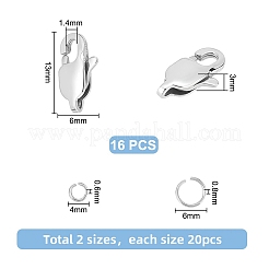 304ステンレススチール製ロブスタークロウ留め金16個  40個の丸カン付き  ステンレス鋼色  13x6x3mm  穴：1.4mm&nbsp;DIY-UN0004-95