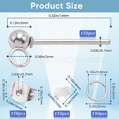150Pcs 202 Stainless Steel Ball Stud Earring Findings&nbsp;STAS-SP0001-52A-P