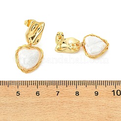 真鍮製、天然パール付きスタッドピアス  ハート  ゴールドカラー  30x14.5mm&nbsp;EJEW-JE07234