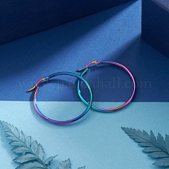 304ステンレススチールビッグフープピアス  低刺激性のイヤリング  虹色  12ゲージ  39~41x2mm  ピン：0.7x1mm&nbsp;X-EJEW-F105-07M
