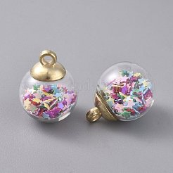 ガラスボールペンダント  星のグリッタースパンコールと金メッキのccbプラスチックカップヒートンキャップ  ラウンド  カラフル  20.5x15mm  穴：2.5mm&nbsp;GLAA-WH0015-26N