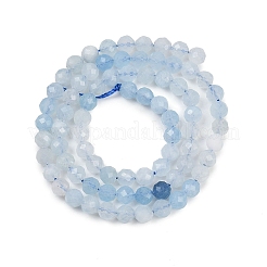 天然石アクアマリンビーズ連売り  多面カット  ラウンド  5mm  穴：0.8mm  約77個/連  15.16インチ（38.5cm）&nbsp;G-L625-C02-5mm