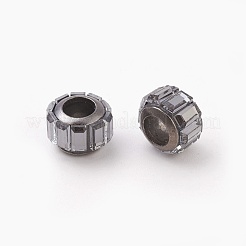 ガラスヨーロピアンビーズ  大穴ビーズ  合金コア  コラム  ガンメタ色  濃いグレー  9x7mm  穴：4.7~5mm&nbsp;GLAA-G064-11B