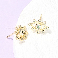 真鍮製マイクロパヴェキュービックジルコニアスタッドピアス  カドミウムフリー＆鉛フリー  長持ちメッキ  ラックめっき  18KGP本金メッキ  11x14.5mm&nbsp;EJEW-C186-20G-01