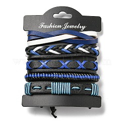 5Pcs 5 Style Adjustable Braided Imitation Leather Cord Bracelet Sets with Waxed Cord for Men&nbsp;BJEW-F458-01