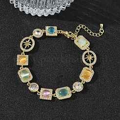 Brass Micro Pave Clear Cubic Zirconia Link Chain Bracelets for Women&nbsp;BJEW-C156-03G