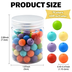 70個7スタイルの丸型食品グレードの環境に優しいシリコンビーズ  ミックスカラー  11.5~12mm  穴：2mm  10個/スタイル&nbsp;SIL-YW0001-39