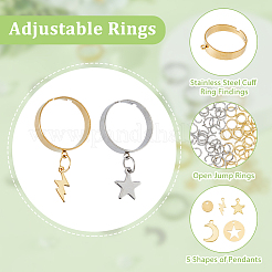 星と稲妻のステンレススチールチャームカフリングDIYキット  ゴールデン·ステンレス鋼色  8~16x1mm  穴：1.2~1.5mm&nbsp;DIY-FI0001-02