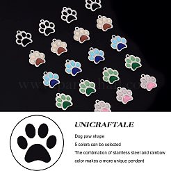 20個 5色 304ステンレススチール エナメルチャーム  ステンレス鋼色  犬の足跡  ミックスカラー  13x12x1mm  穴：1.5mm  4個/カラー&nbsp;STAS-UN0026-51