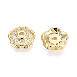 真鍮製マイクロパヴェクリアキュービックジルコニアビーズキャップ  花  18KGP本金メッキ  9.5x10x3mm  穴：1.6mm&nbsp;KK-Q071-15G-02