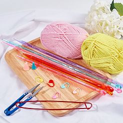 DIYセーターキット  プラスチック製の編み針と編み針キャップとステッチ針クリップ付き  アルミステッチホルダーと鉄はさみ  ミックスカラー  200x30mm&nbsp;DIY-NB0003-37