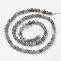 天然石ラブラドライトビーズ連売り  ラウンド  グレー  4mm  穴：1mm  約92個/連  15.2インチ&nbsp;G-D809-07-4mm