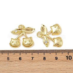 真鍮製マイクロパヴェキュービックジルコニアペンダント  猫の頭が付いた桜  鉛フリー＆カドミウムフリー  長持ちメッキ  ラックめっき  18KGP本金メッキ  19x22.5x4.5mm&nbsp;KK-H072-10G