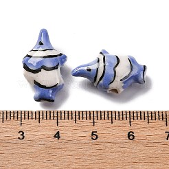手作りの陶器ビーズ  手描きの陶器ビーズ  魚  ミディアムスレートブルー  21~21.5x12.5~13x7.5~8mm  穴：1.8mm&nbsp;PORC-R002-02J