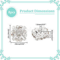 ガラスラインストーンシャンクボタン付き1穴真鍮  花  銀  26x24x10.5mm  穴：1.8mm  8個/箱&nbsp;BUTT-WR0001-21